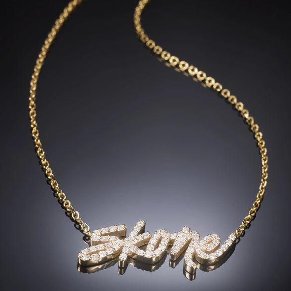 Skone Cosmetics Signature Gold & Diamond Nameplate Necklace